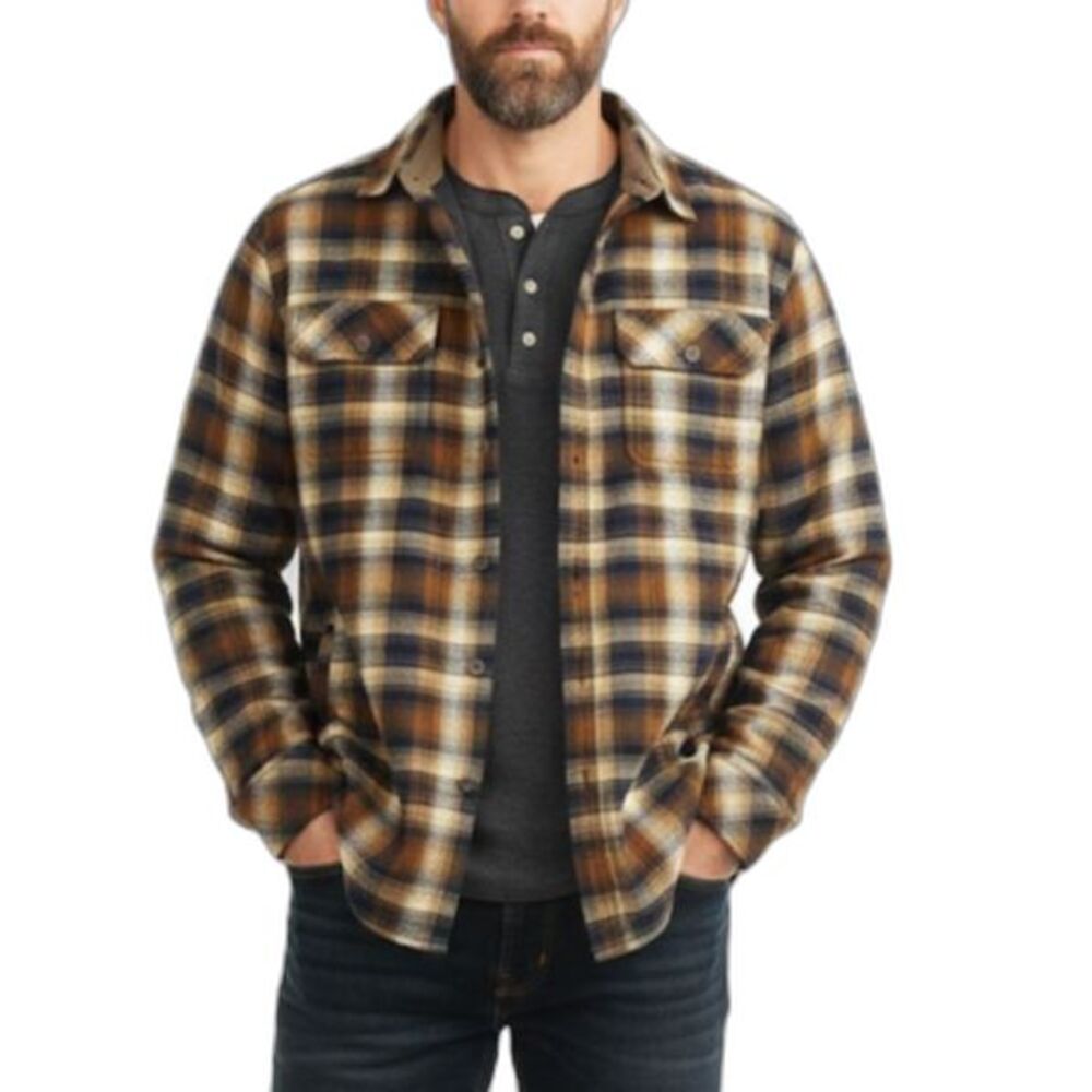 Venado Men's Brown Plaid Quilted Insulated Button-Up Flannel Shirt Size L